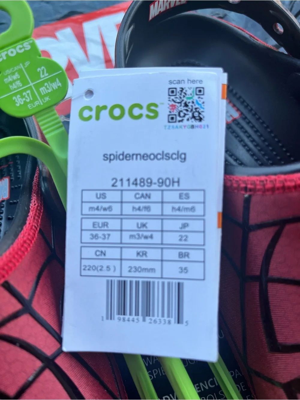 Crocs Classic Clog Marvel Spider-Man Neo 211489-90H Size 4-Men Size 6-Women